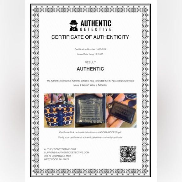 Coach Signature Satchel Navy and Orange Handbag With Leather Trim. COA! - Picture 11 of 11